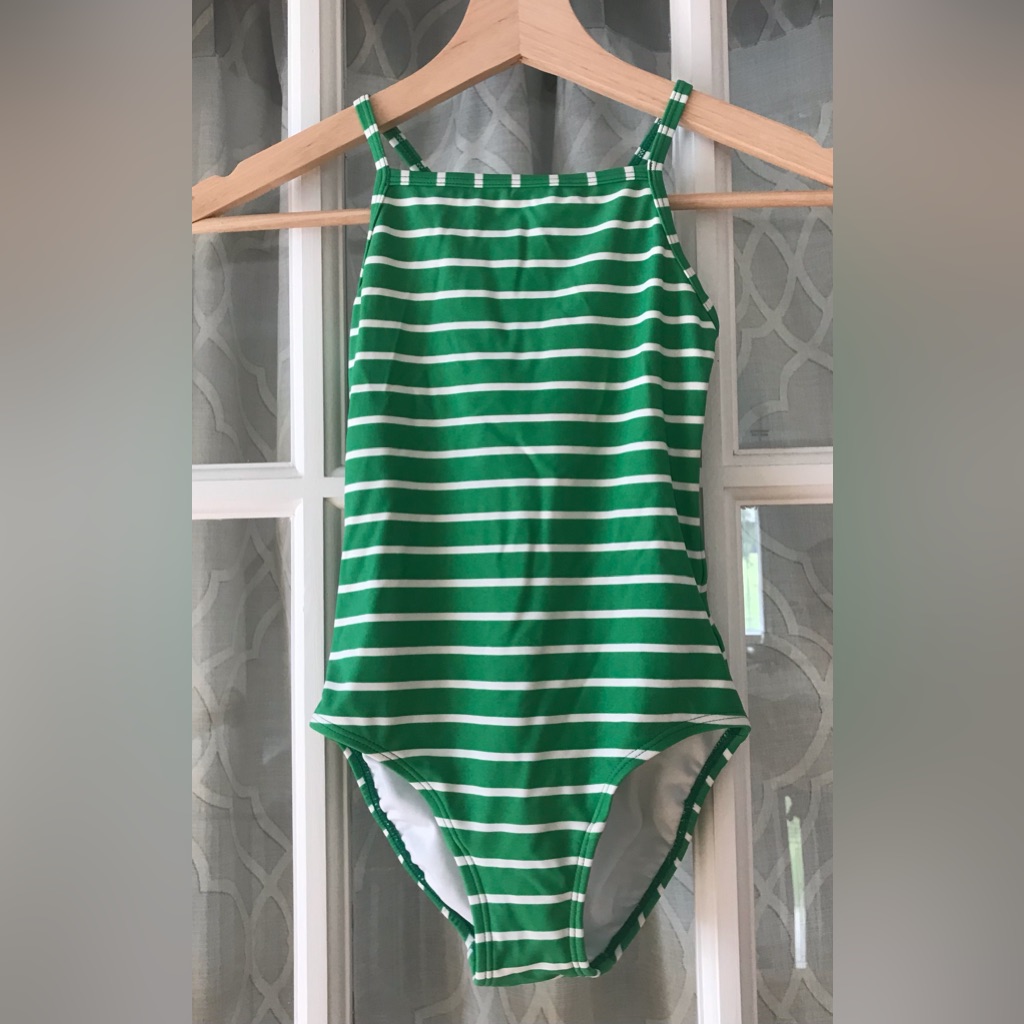 Hanna Andersson Size 120 6-7 Years Green And White Stripe Dress In Vguc